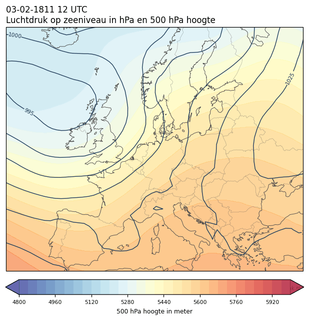 Weerkaart van 3 februari 1811 om 12 UTC