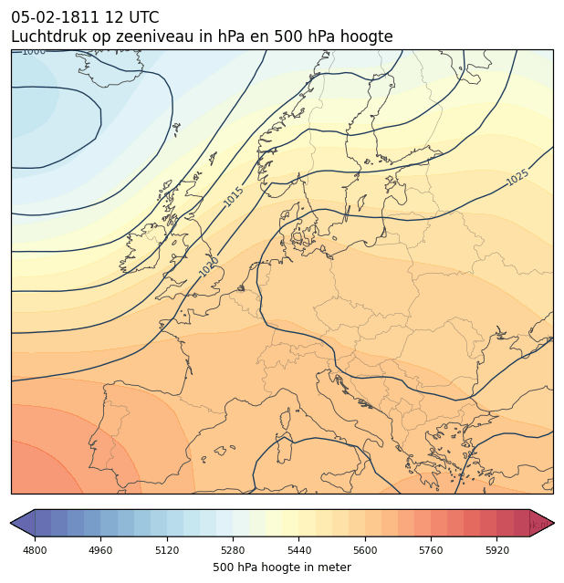 Weerkaart van 5 februari 1811 om 12 UTC