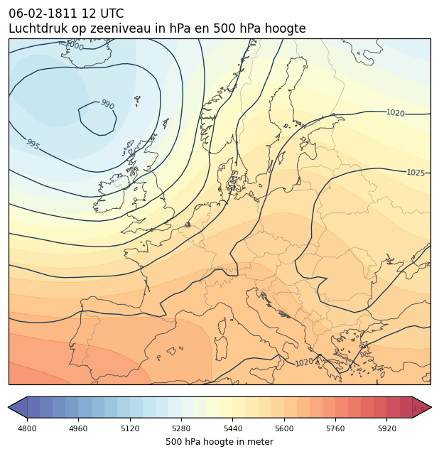 Weerkaart van 6 februari 1811 om 12 UTC