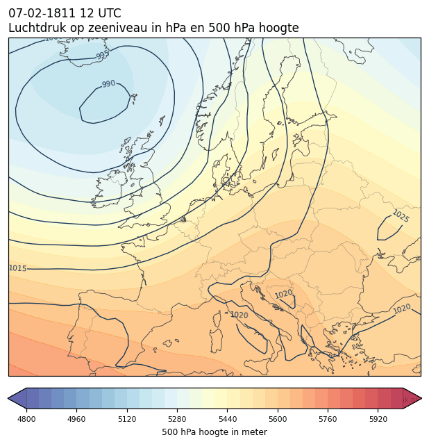 Weerkaart van 7 februari 1811 om 12 UTC