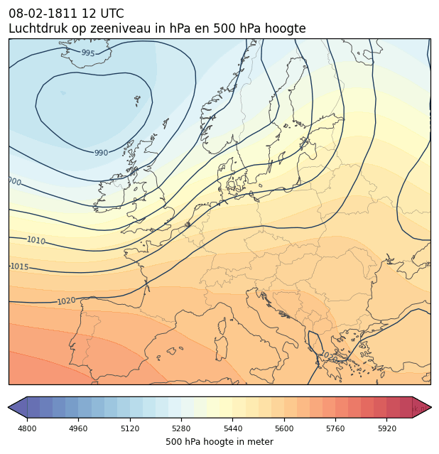 Weerkaart van 8 februari 1811 om 12 UTC