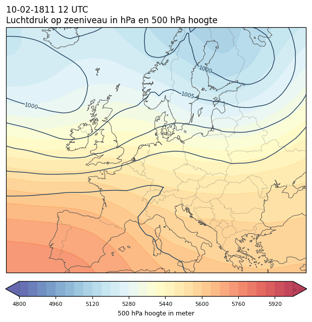 Weerkaart van 10 februari 1811 om 12 UTC