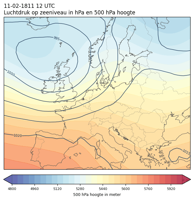 Weerkaart van 11 februari 1811 om 12 UTC