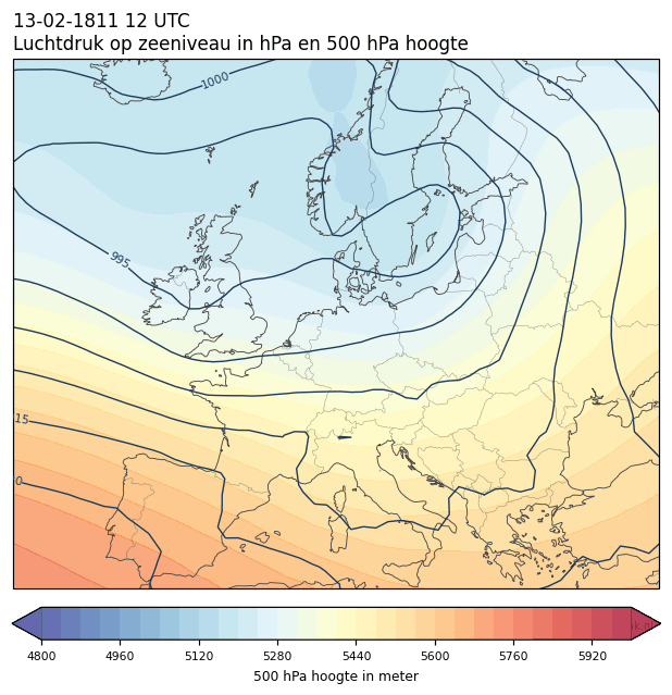 Weerkaart van 13 februari 1811 om 12 UTC