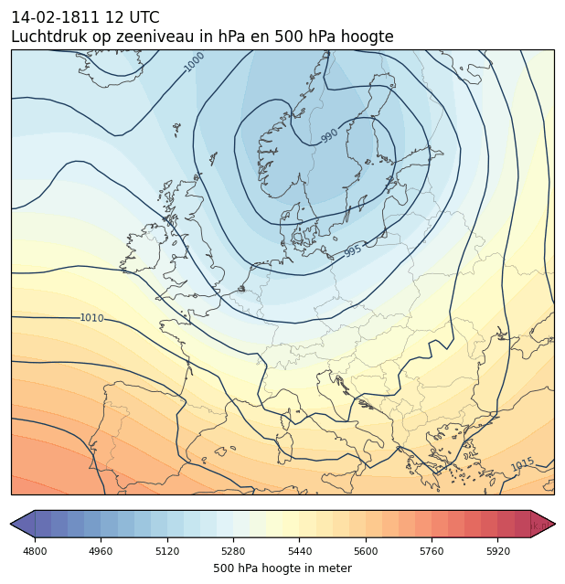 Weerkaart van 14 februari 1811 om 12 UTC