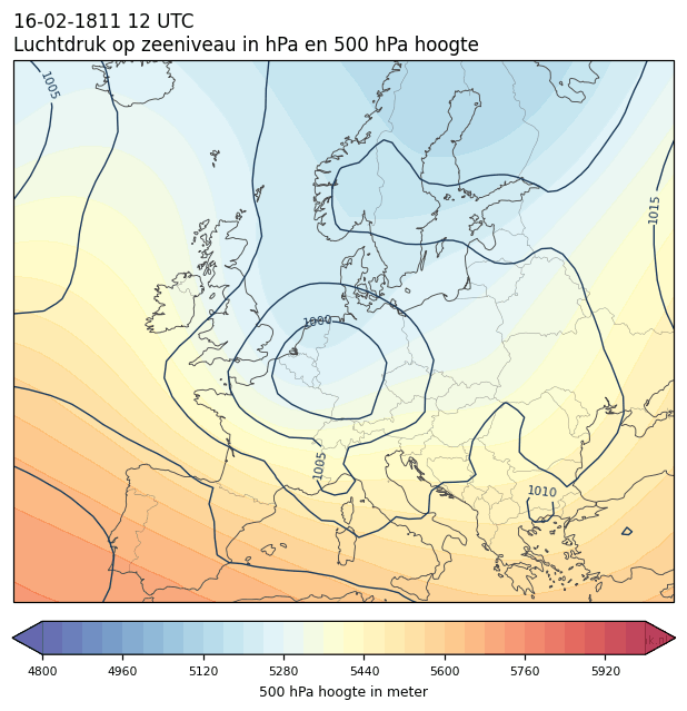 Weerkaart van 16 februari 1811 om 12 UTC