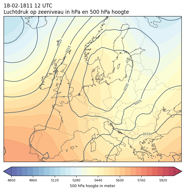 Weerkaart van 18 februari 1811 om 12 UTC