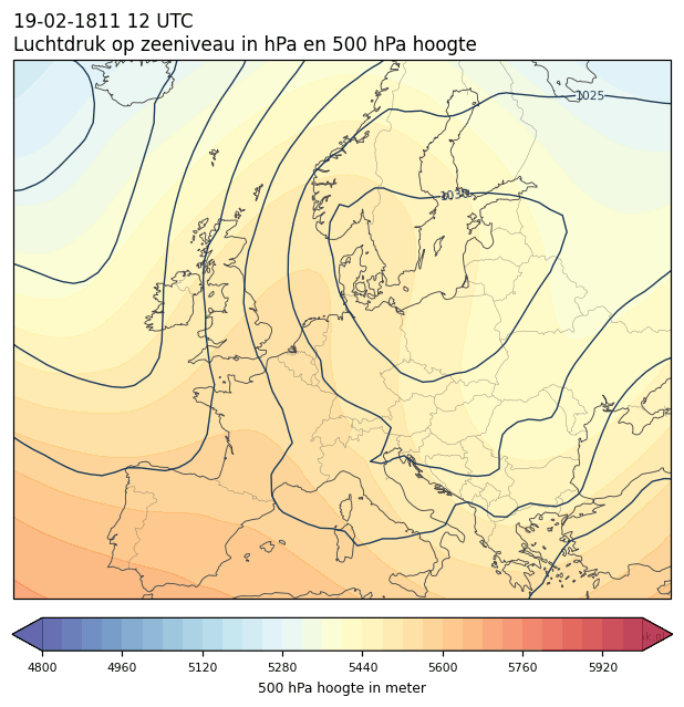 Weerkaart van 19 februari 1811 om 12 UTC
