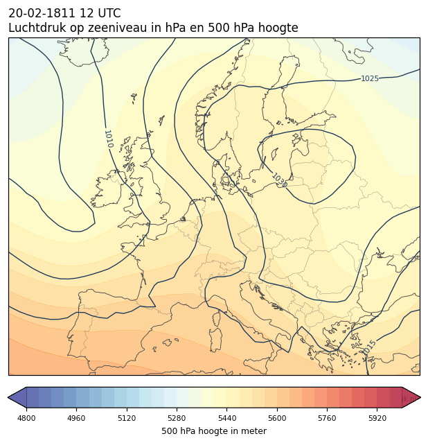 Weerkaart van 20 februari 1811 om 12 UTC
