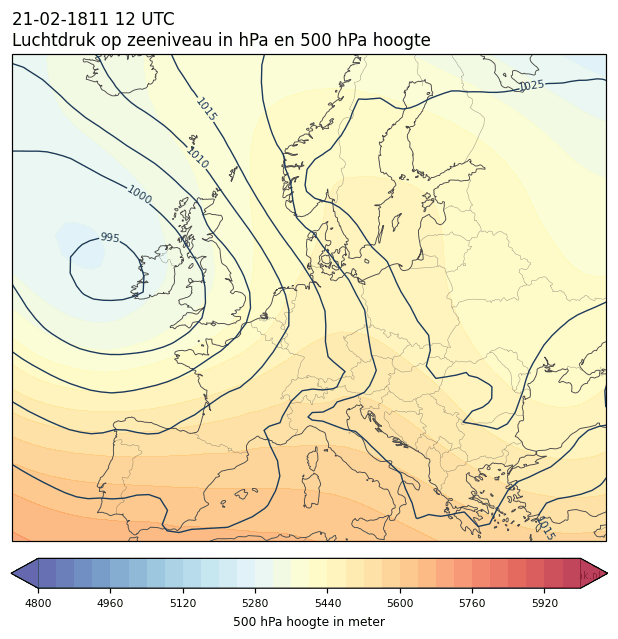 Weerkaart van 21 februari 1811 om 12 UTC