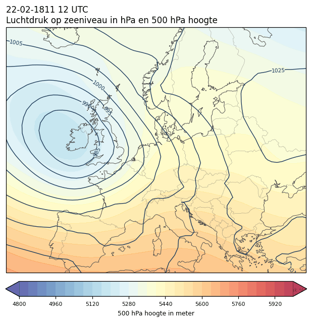 Weerkaart van 22 februari 1811 om 12 UTC