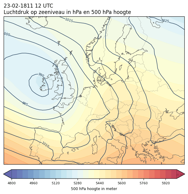 Weerkaart van 23 februari 1811 om 12 UTC