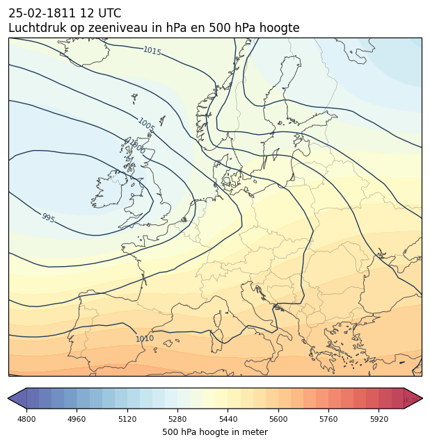 Weerkaart van 25 februari 1811 om 12 UTC