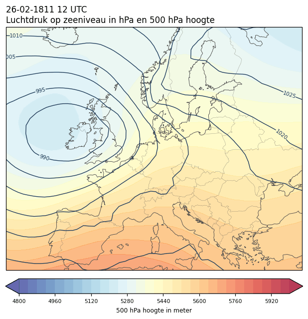 Weerkaart van 26 februari 1811 om 12 UTC