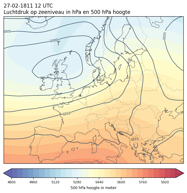 Weerkaart van 27 februari 1811 om 12 UTC