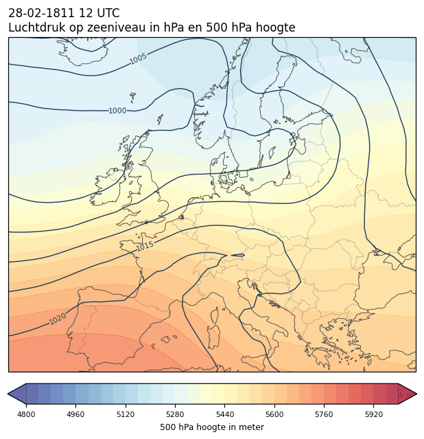 Weerkaart van 28 februari 1811 om 12 UTC