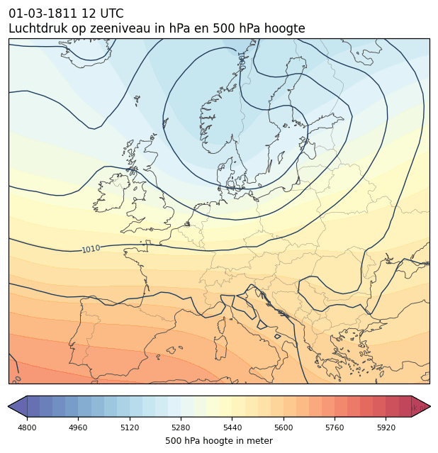 Weerkaart van 1 maart 1811 om 12 UTC