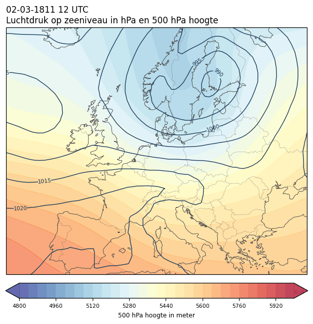 Weerkaart van 2 maart 1811 om 12 UTC