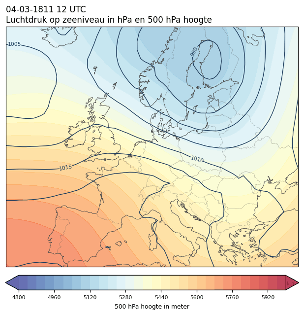 Weerkaart van 4 maart 1811 om 12 UTC