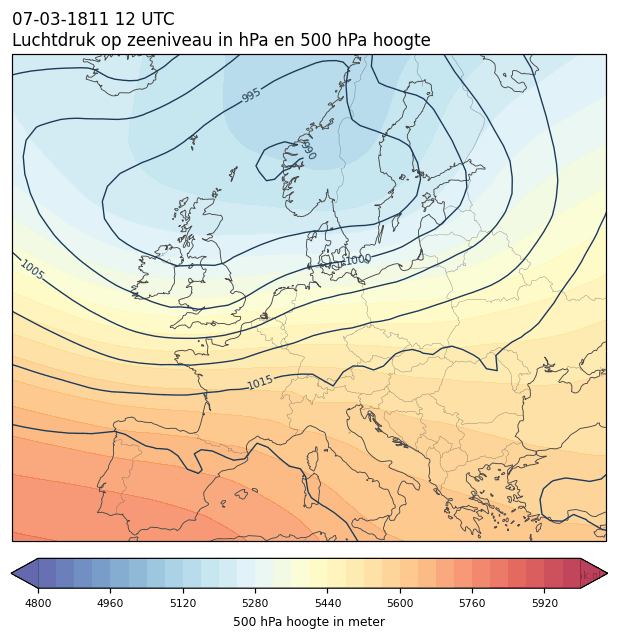 Weerkaart van 7 maart 1811 om 12 UTC