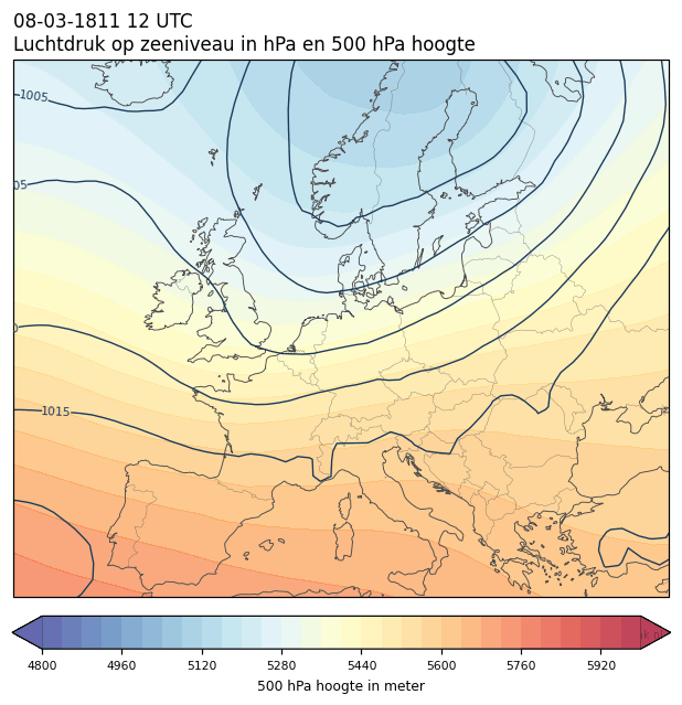 Weerkaart van 8 maart 1811 om 12 UTC