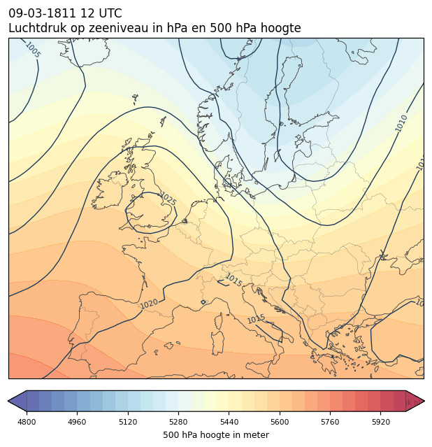 Weerkaart van 9 maart 1811 om 12 UTC