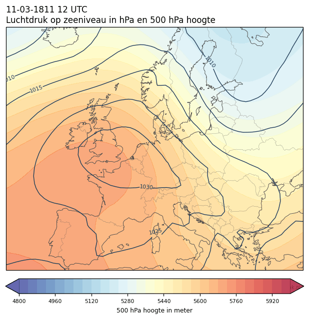 Weerkaart van 11 maart 1811 om 12 UTC