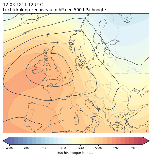 Weerkaart van 12 maart 1811 om 12 UTC