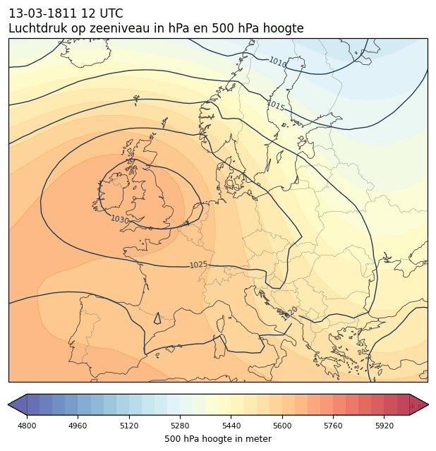 Weerkaart van 13 maart 1811 om 12 UTC