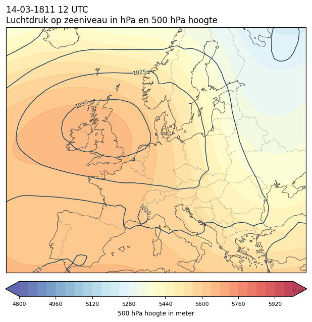 Weerkaart van 14 maart 1811 om 12 UTC
