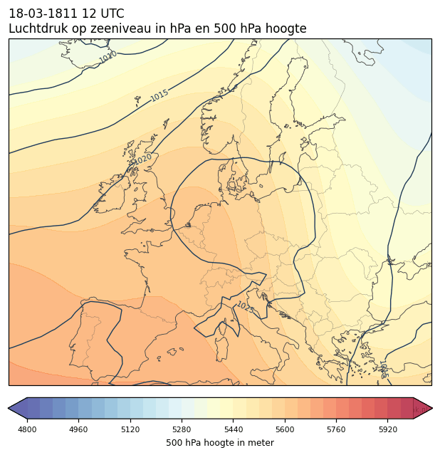 Weerkaart van 18 maart 1811 om 12 UTC