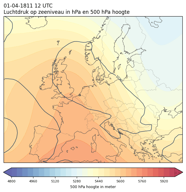 Weerkaart van 1 april 1811 om 12 UTC