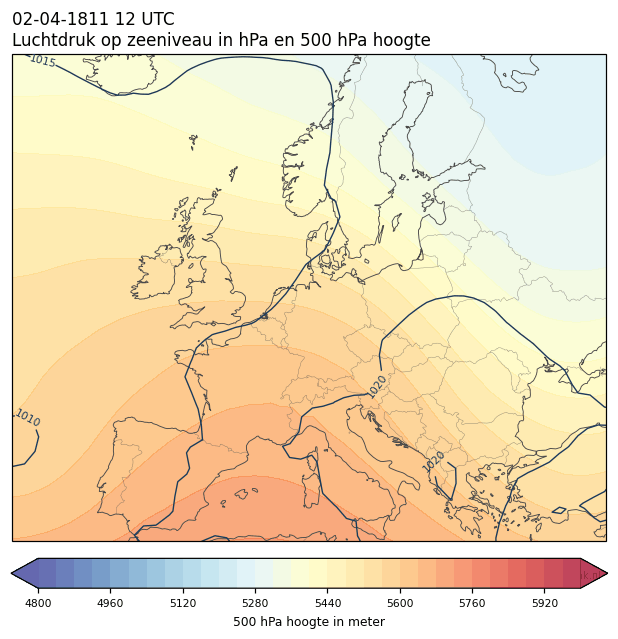 Weerkaart van 2 april 1811 om 12 UTC