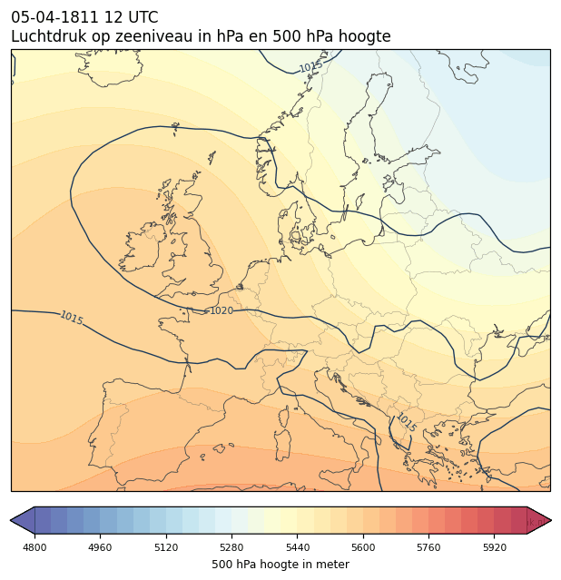 Weerkaart van 5 april 1811 om 12 UTC