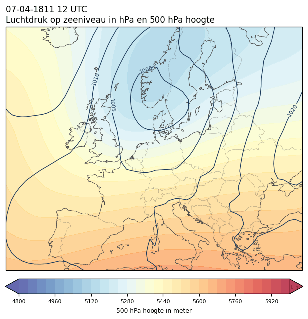 Weerkaart van 7 april 1811 om 12 UTC