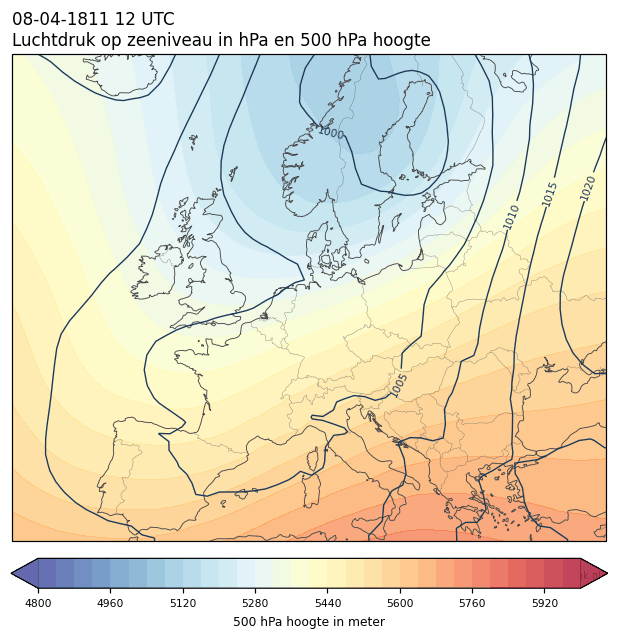 Weerkaart van 8 april 1811 om 12 UTC
