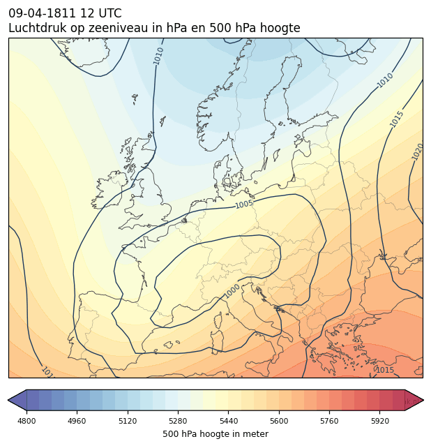 Weerkaart van 9 april 1811 om 12 UTC