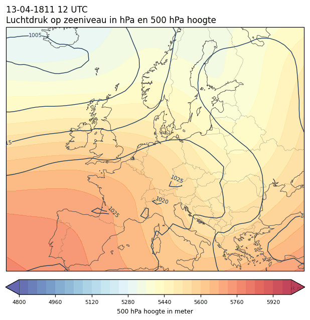 Weerkaart van 13 april 1811 om 12 UTC