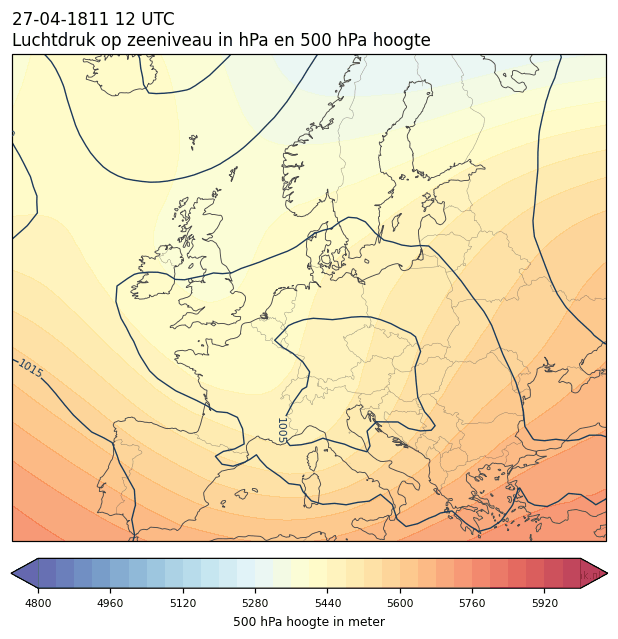 Weerkaart van 27 april 1811 om 12 UTC