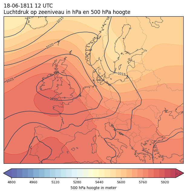 Weerkaart van 18 juni 1811 om 12 UTC