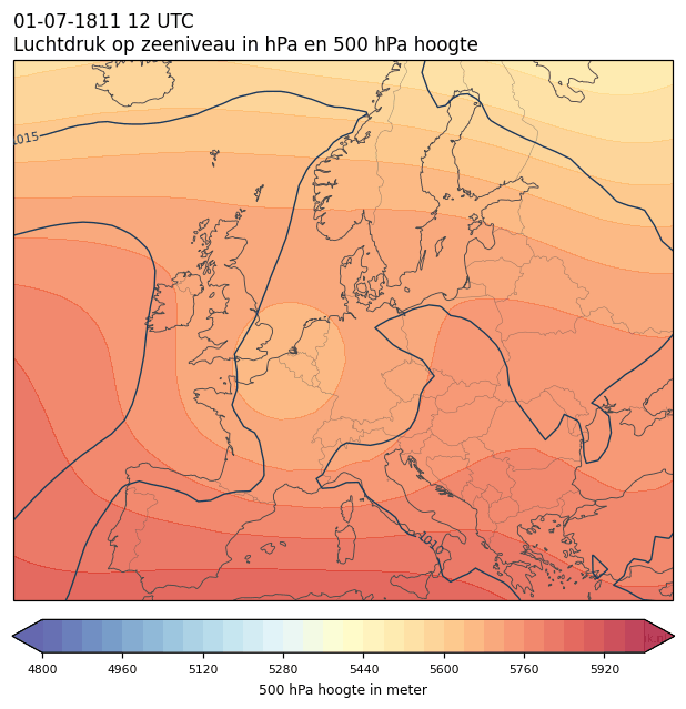 Weerkaart van 1 juli 1811 om 12 UTC
