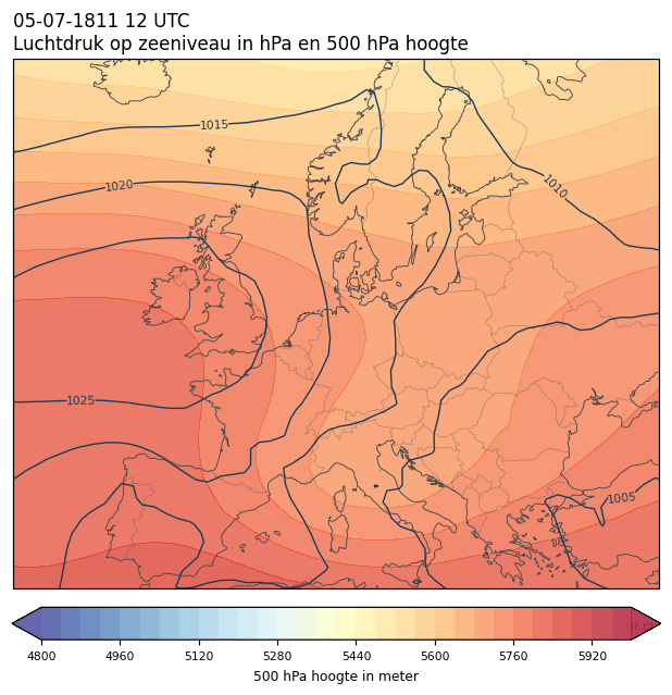 Weerkaart van 5 juli 1811 om 12 UTC