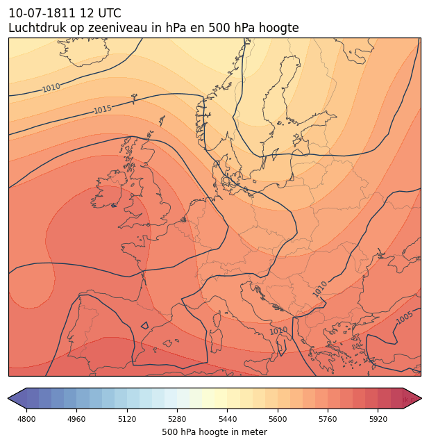 Weerkaart van 10 juli 1811 om 12 UTC