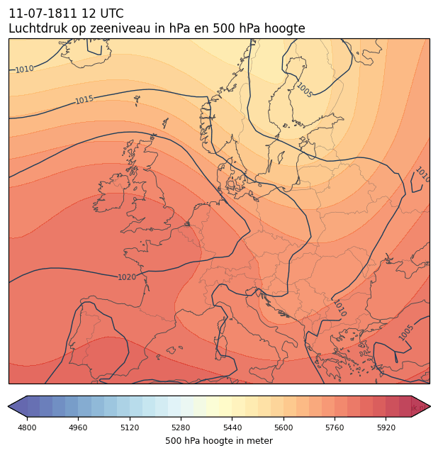 Weerkaart van 11 juli 1811 om 12 UTC