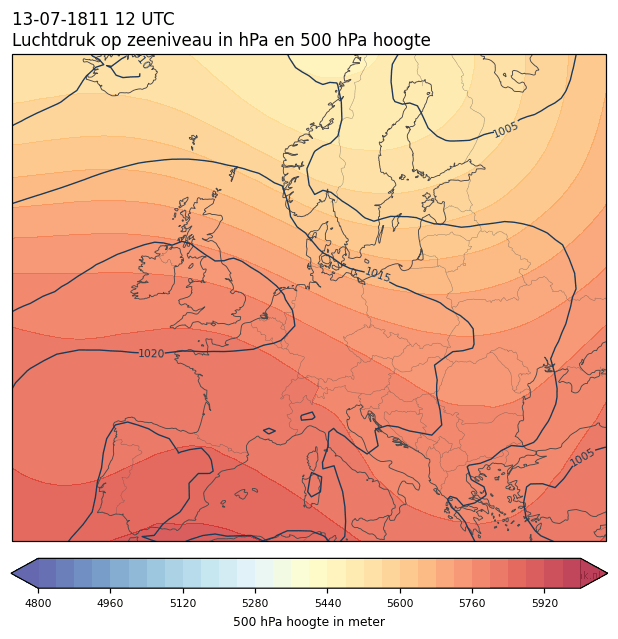 Weerkaart van 13 juli 1811 om 12 UTC