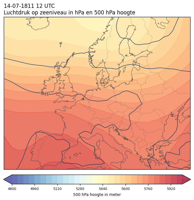 Weerkaart van 14 juli 1811 om 12 UTC