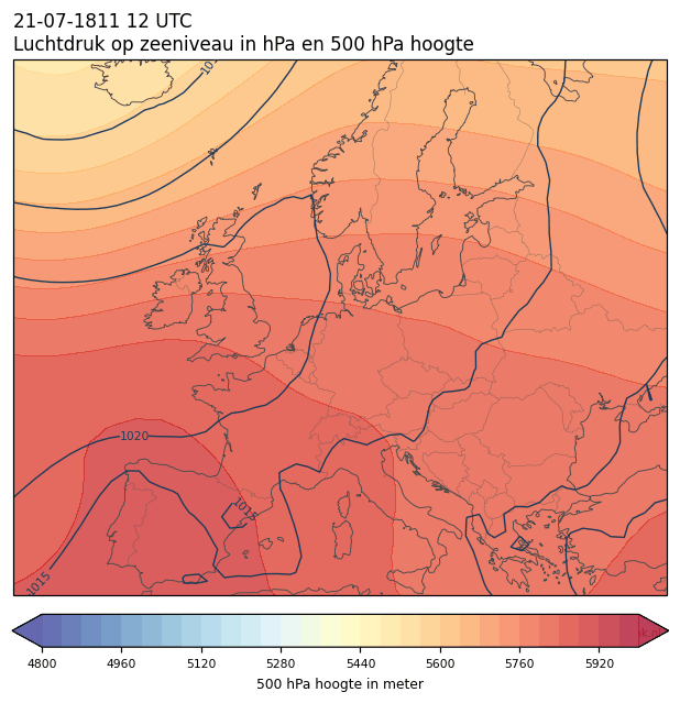 Weerkaart van 21 juli 1811 om 12 UTC