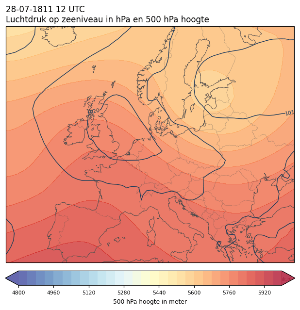 Weerkaart van 28 juli 1811 om 12 UTC