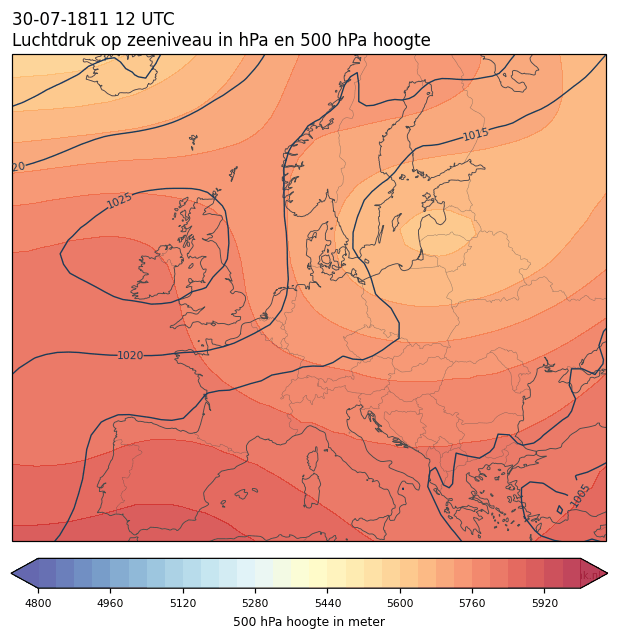 Weerkaart van 30 juli 1811 om 12 UTC