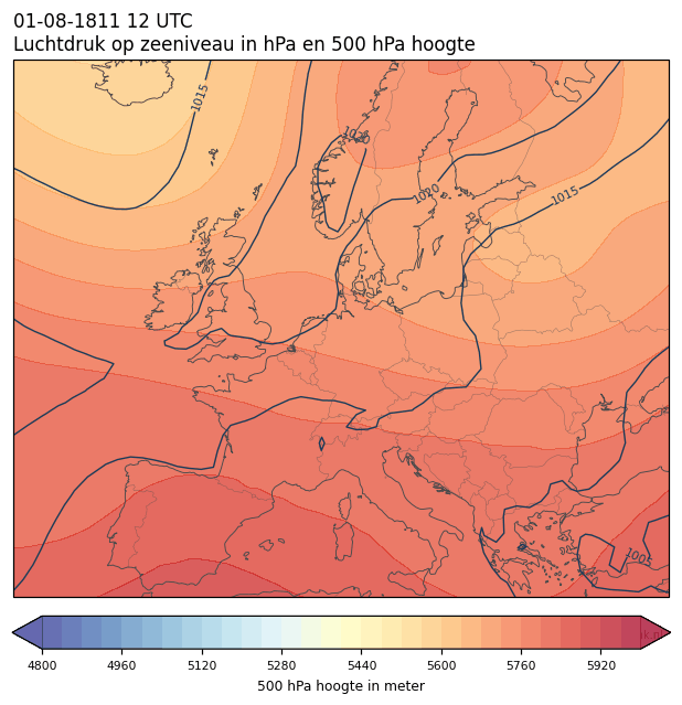 Weerkaart van 1 augustus 1811 om 12 UTC